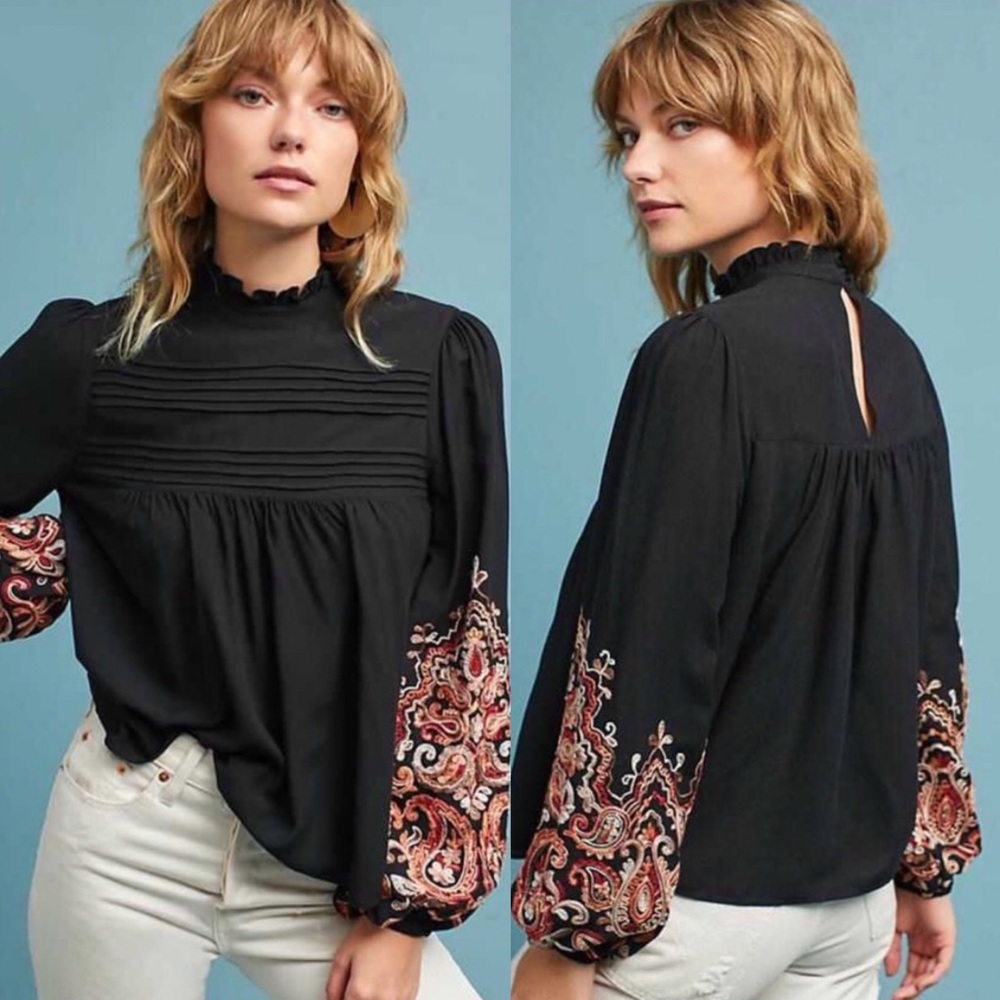 Anthropologie Eri + Ali Abella Embroidered Top